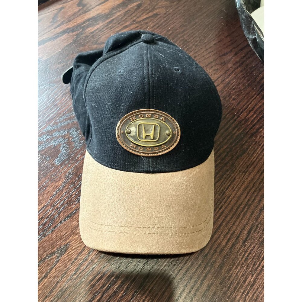 Ouray Sportswear Honda Metal/Leather Logo Hat, Black/Tan, One Size